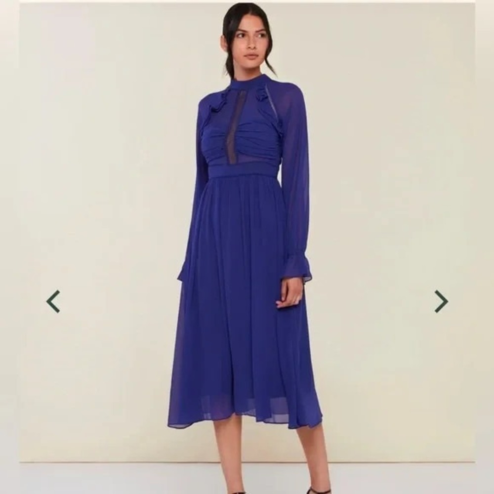 Rachel Parcell NWT Crinkle Chiffon Navy‎ Blue Floral Midi Dress Size 0